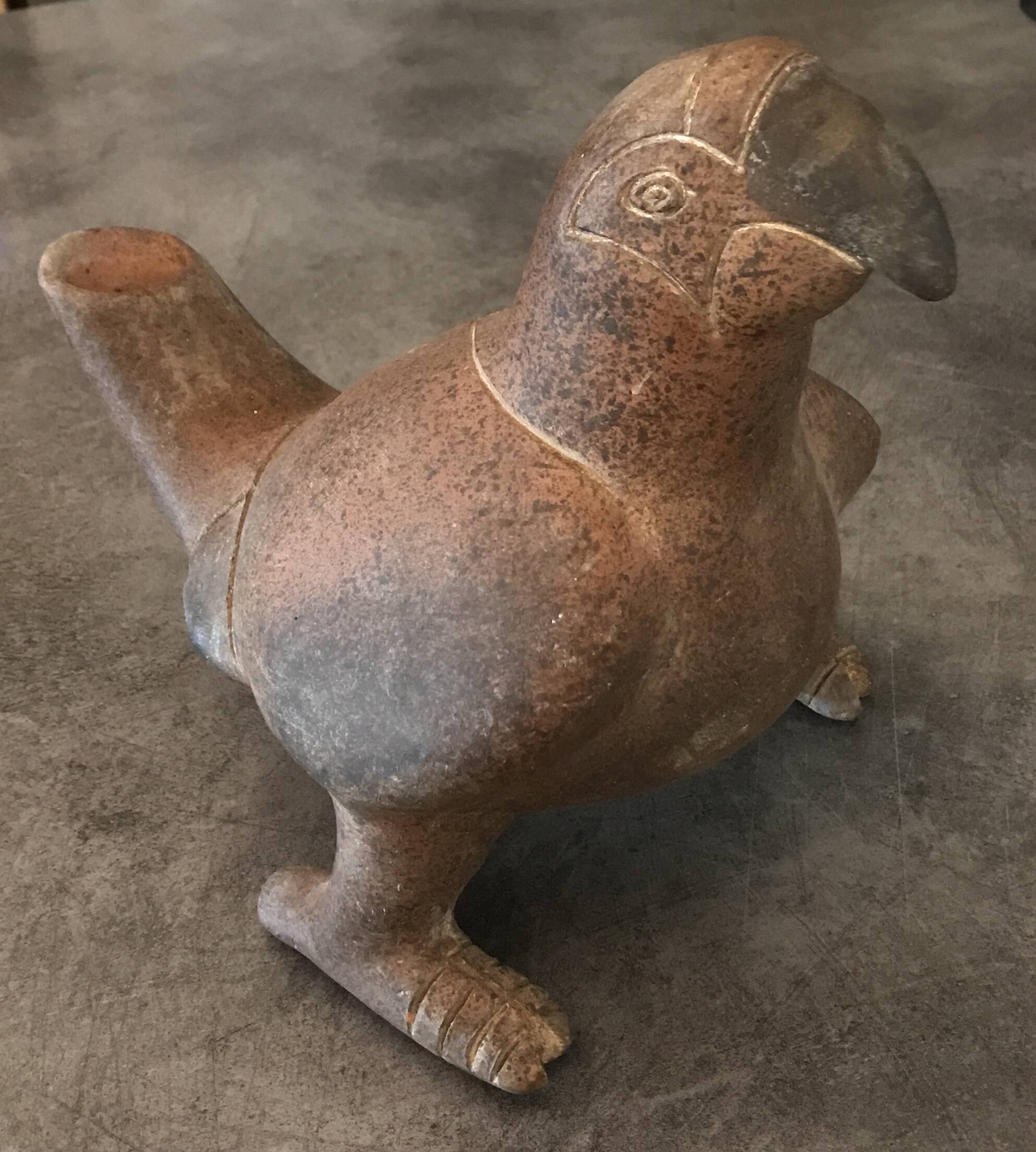 Vase zoomorph bird sculpture terracotta parrot, mexico, 70s