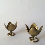 Pair of brass lotus flower candlesticks