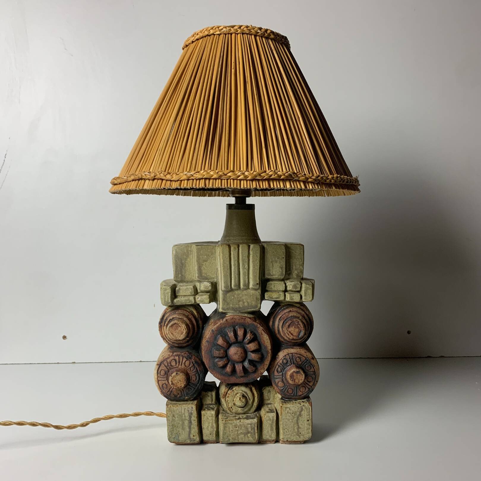 Mid century brutalist ceramic table lamp by Bernard Rooke, 1970s