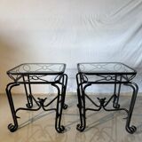 Pair of vintage wrought iron and glass side tables – Mediterranean style