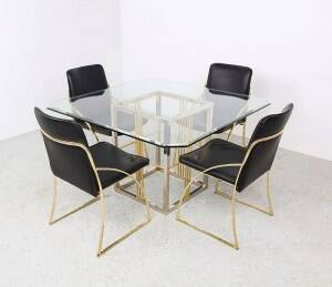 Vintage brass and glass dining table, 1970s