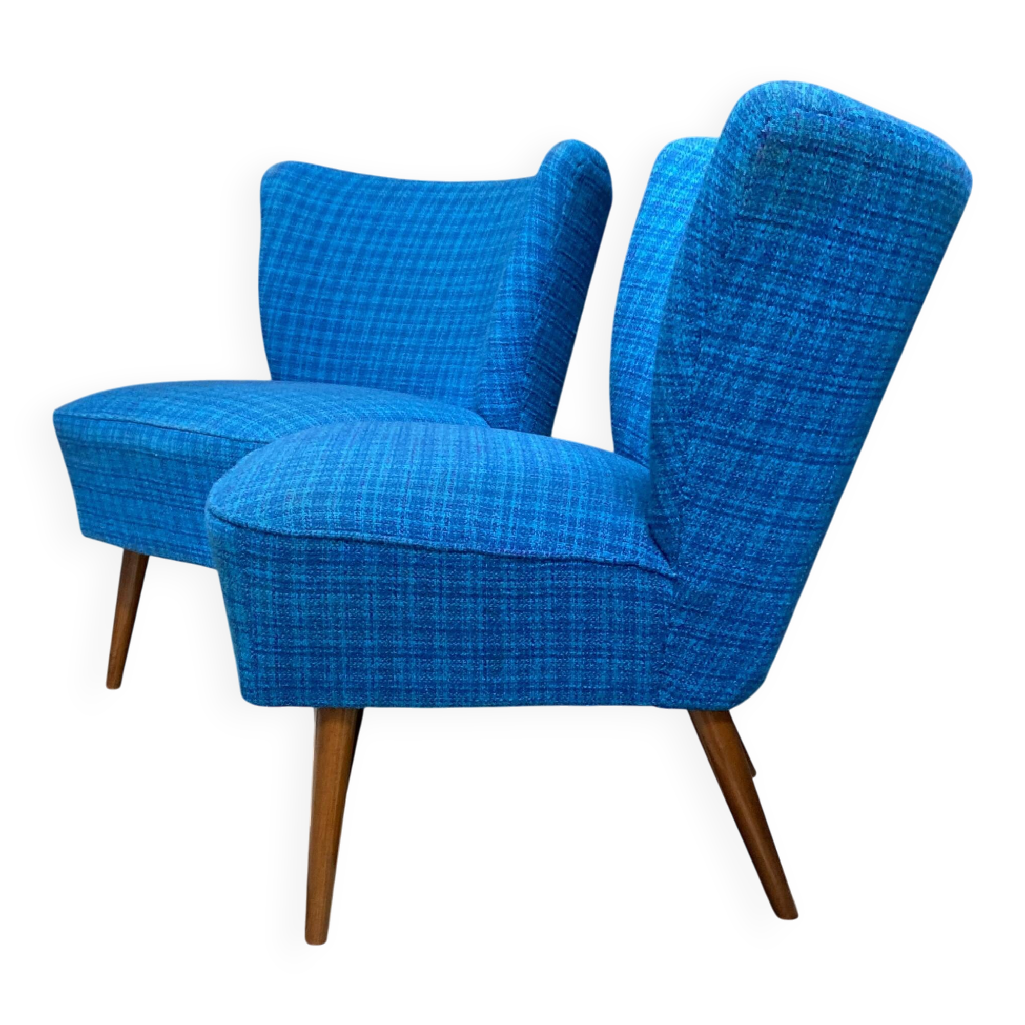 ensemble de 2 chaises de cocktail bleues des années 1960