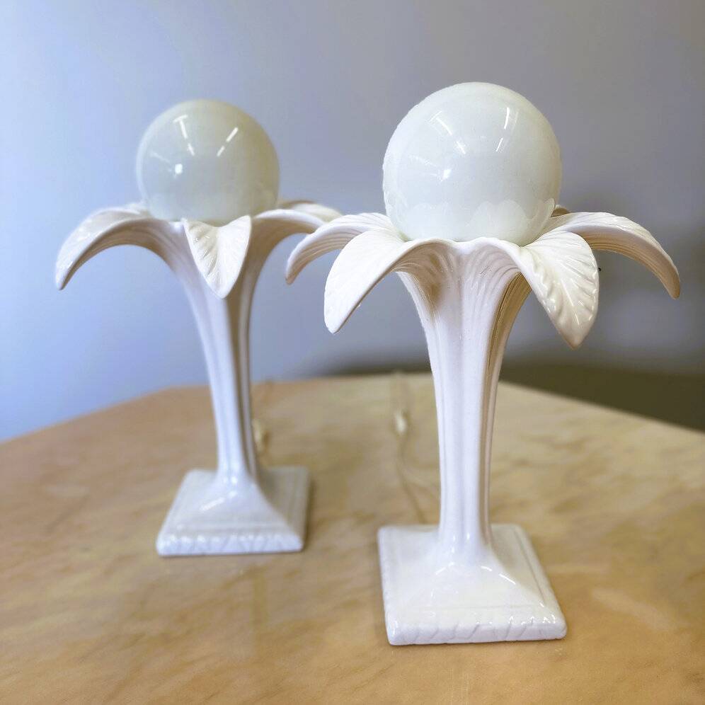 Pair of white ceramic palm tree lamps by Michael Andersen, 1970s