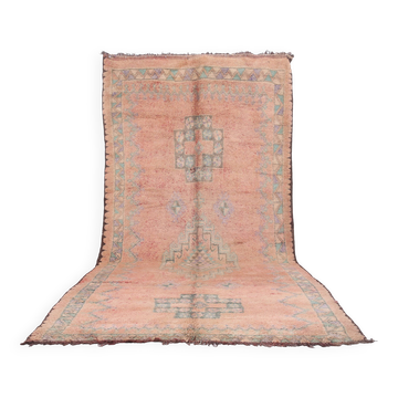 Tapis marocain vintage pêche 193 x 400 cm - Tapis en laine berbère - Tapis fait main