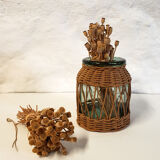 Glass and rattan vase