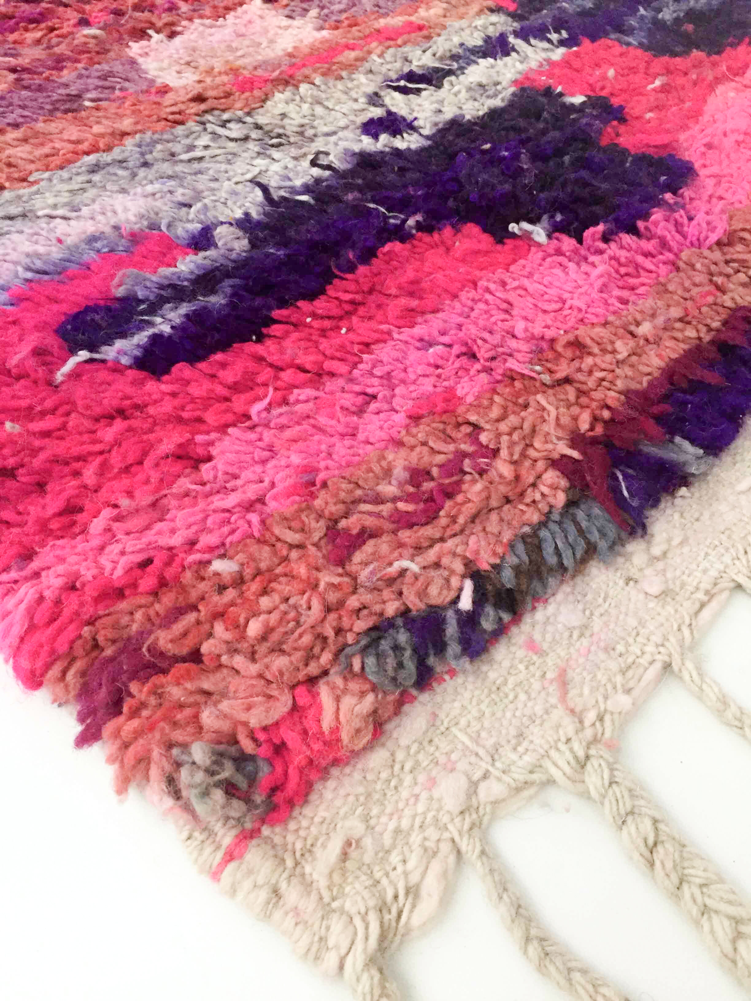 Berber rug Boujaad pink with colorful patterns 241x145cm