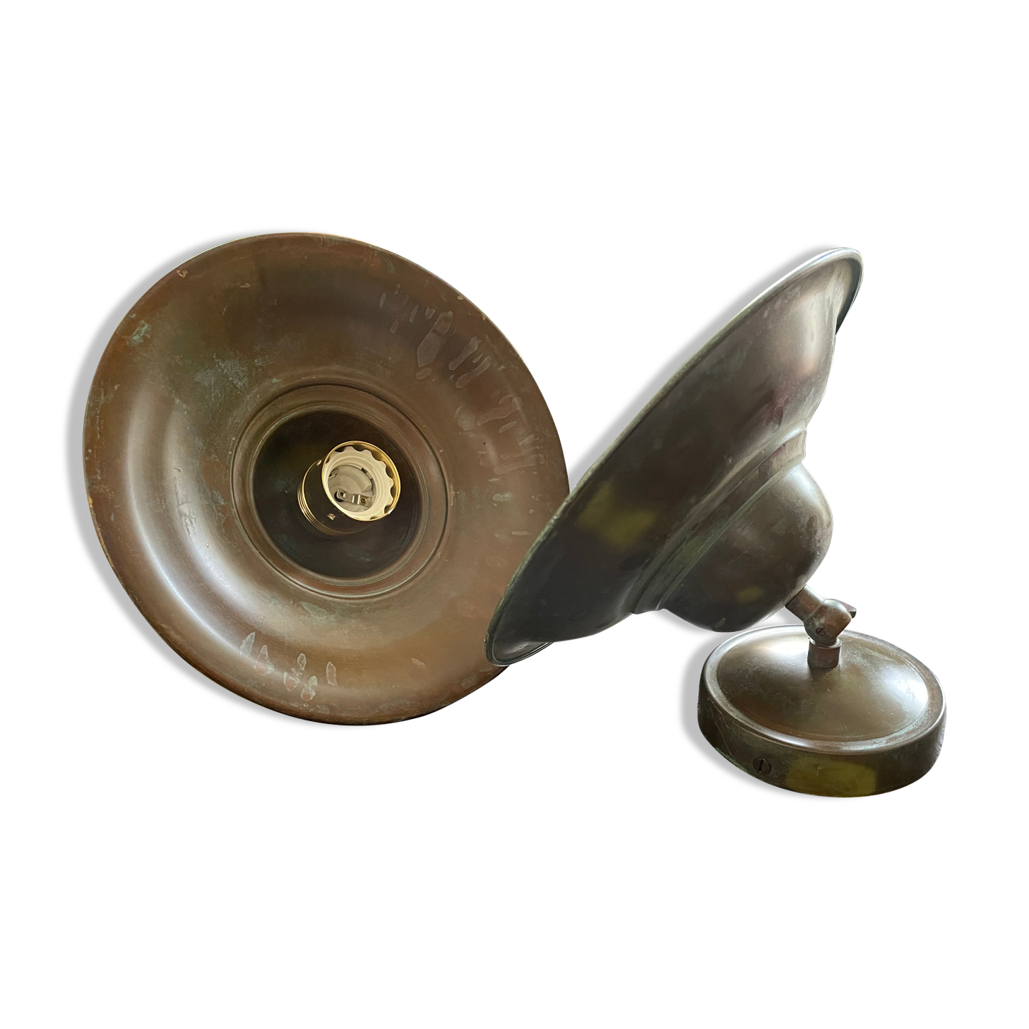 Pair of industrial brass wall lamps