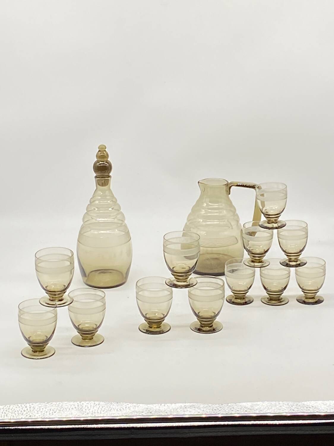 Glass service / pitcher / carafe art deco style / vintage / black smoked glass