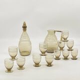 Glass service / pitcher / carafe art deco style / vintage / black smoked glass