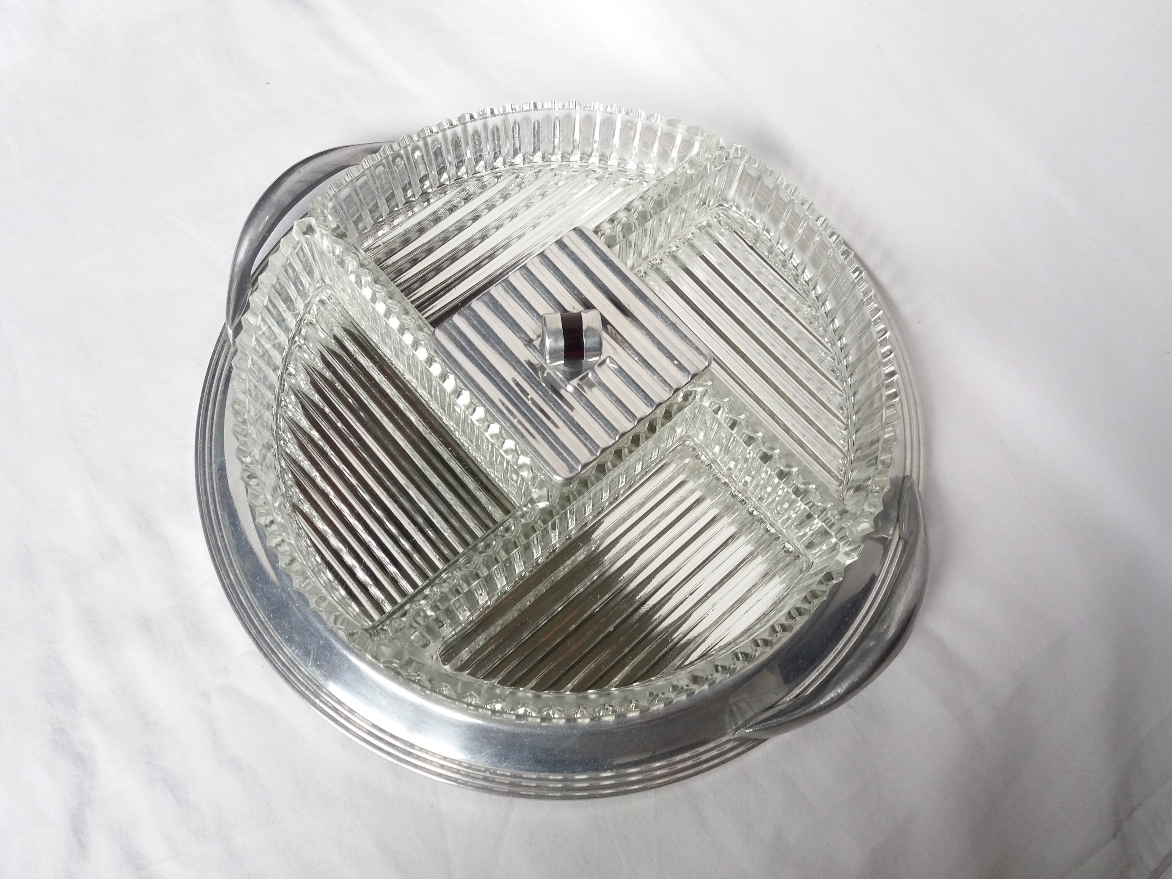 Appetizer tray with cups and Art Deco mirror tray