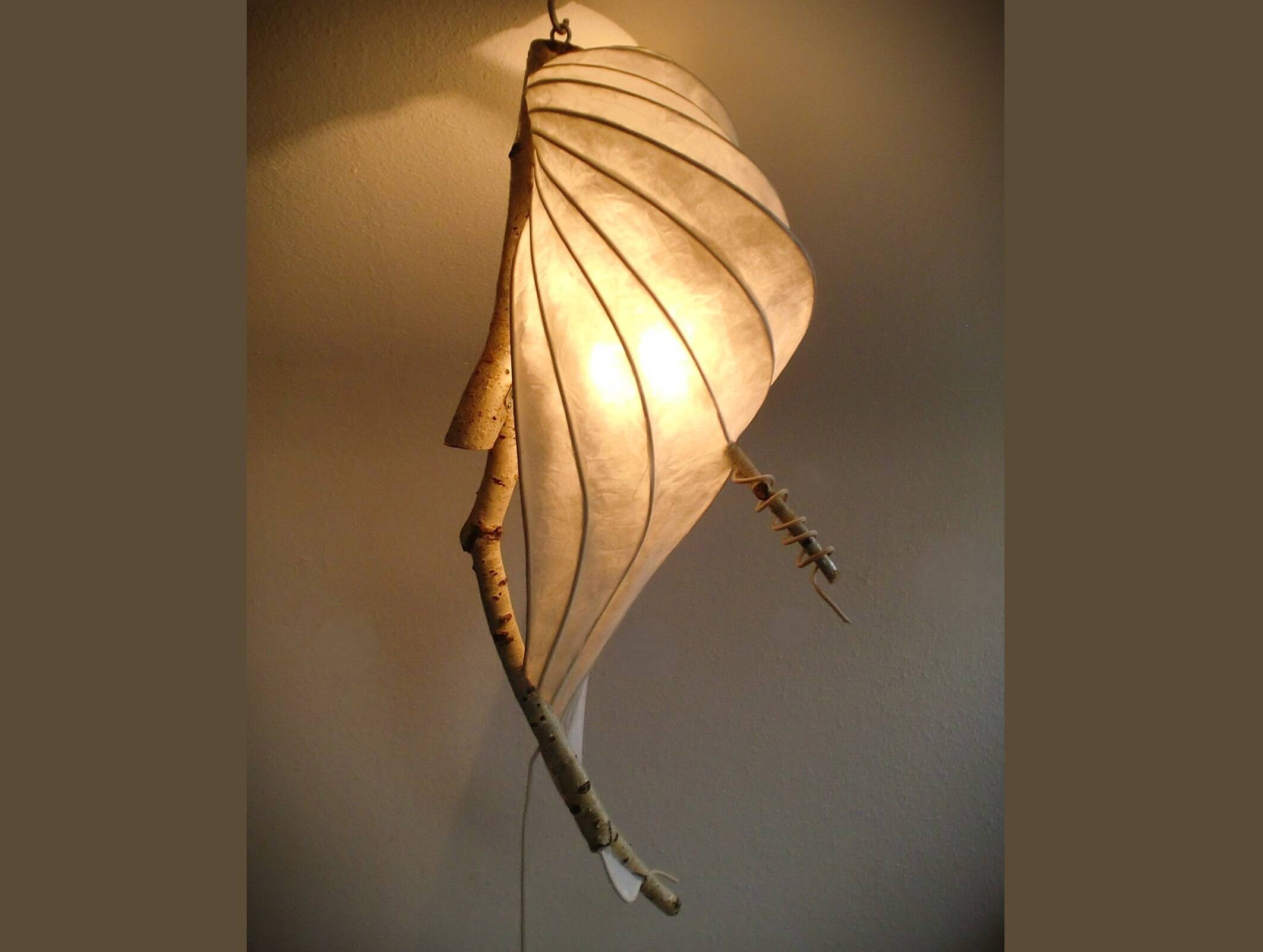 Organic Light Sculpture Wall Hanging Lamp, Birch Branch +Paper
