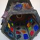 Peter Marsh porch lantern, colored glass, lead and Hammered Sheet metal, 1950s Arts & Crafts