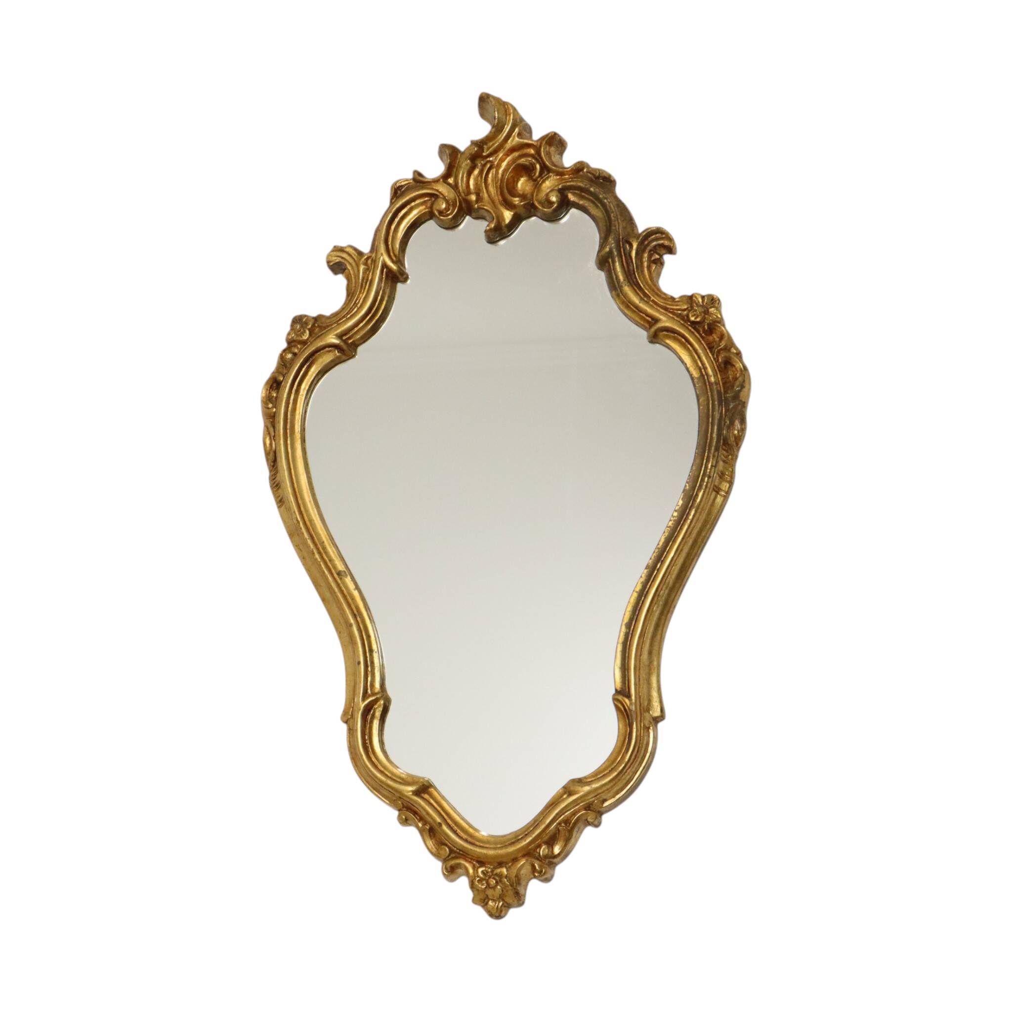 French Baroque-style gold-leaf gilded mirror with crest, 71 cm