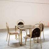 Table peinte en or et 4 chaises en tissu d'origine