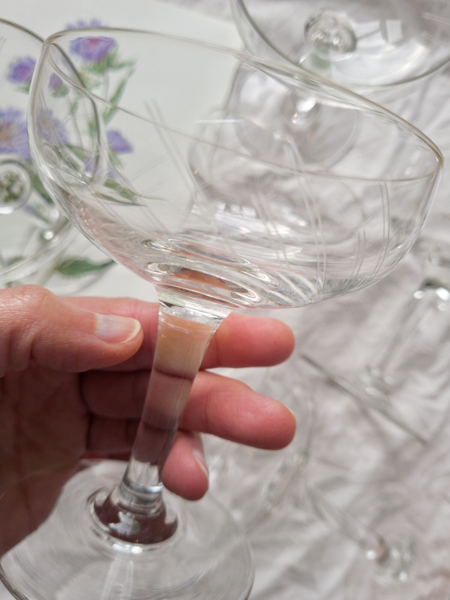 Set of 7 glasses of crystal champagne 1940s