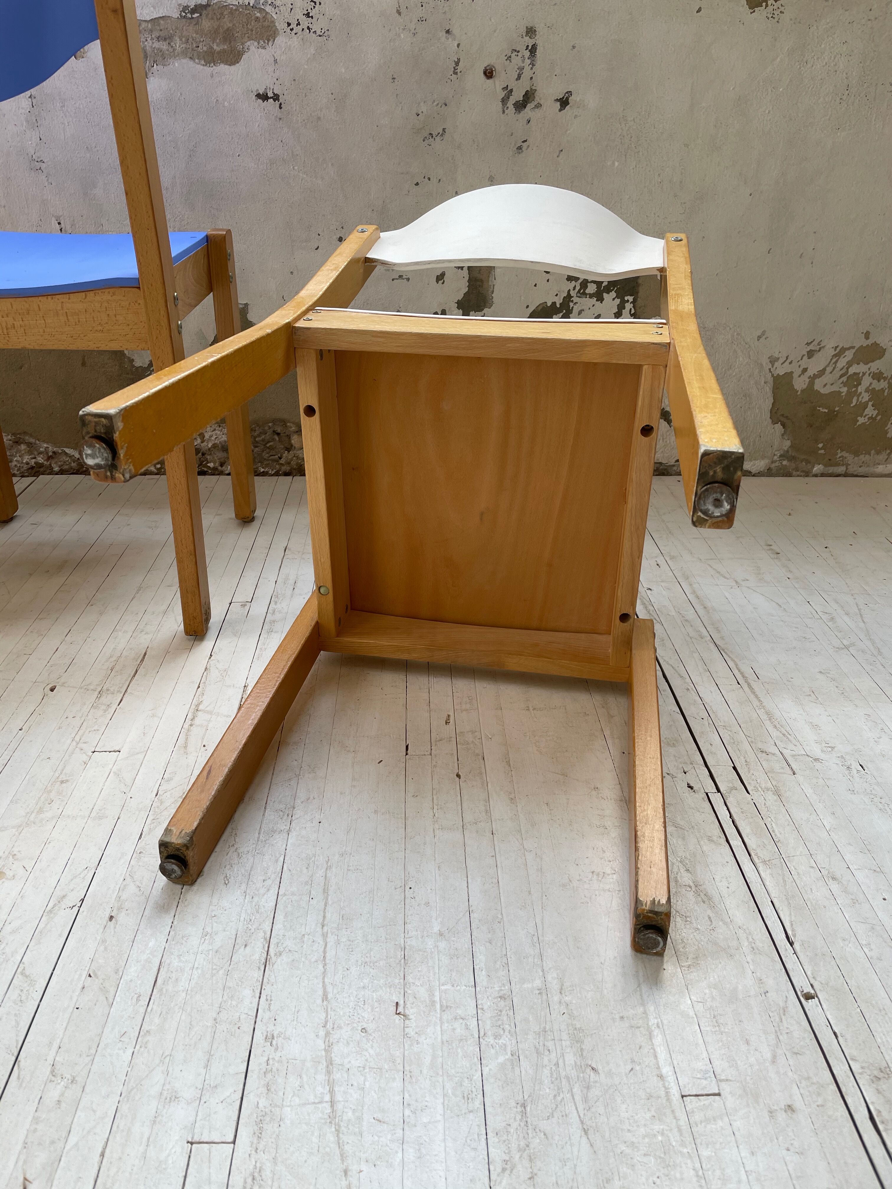 6 colorful 80s beech chairs