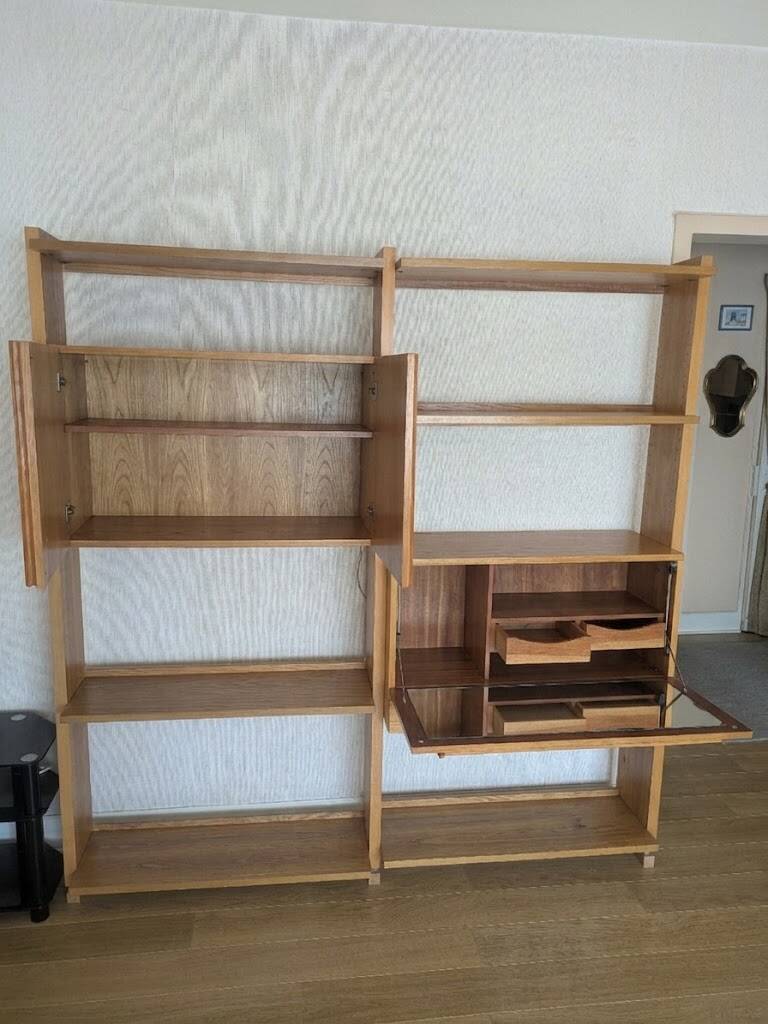 Scandi-Modern Wood Veneer Library-Bar (1970s)
