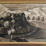 Watercolor on paper André-Charles Nauleau landscape with path 20th century