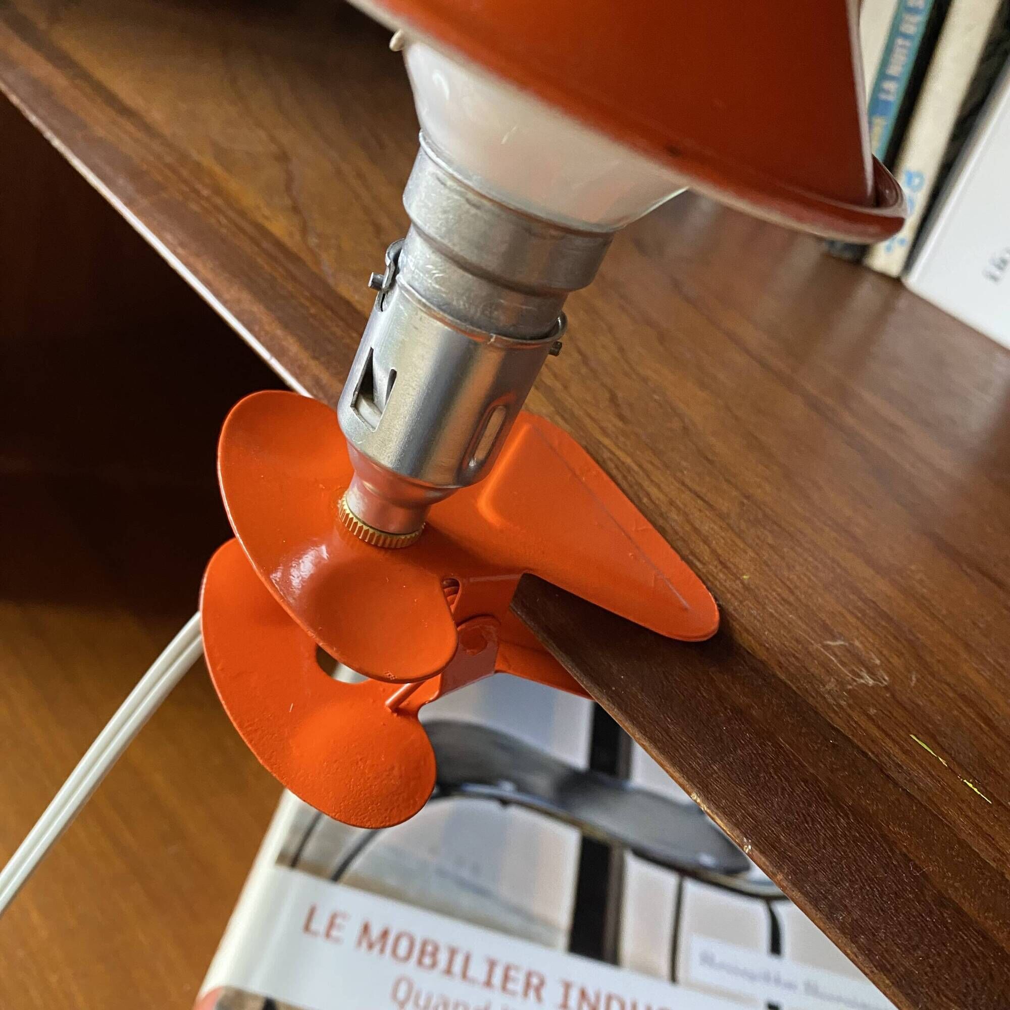 Small orange metal mushroom clip lamp vintage night light