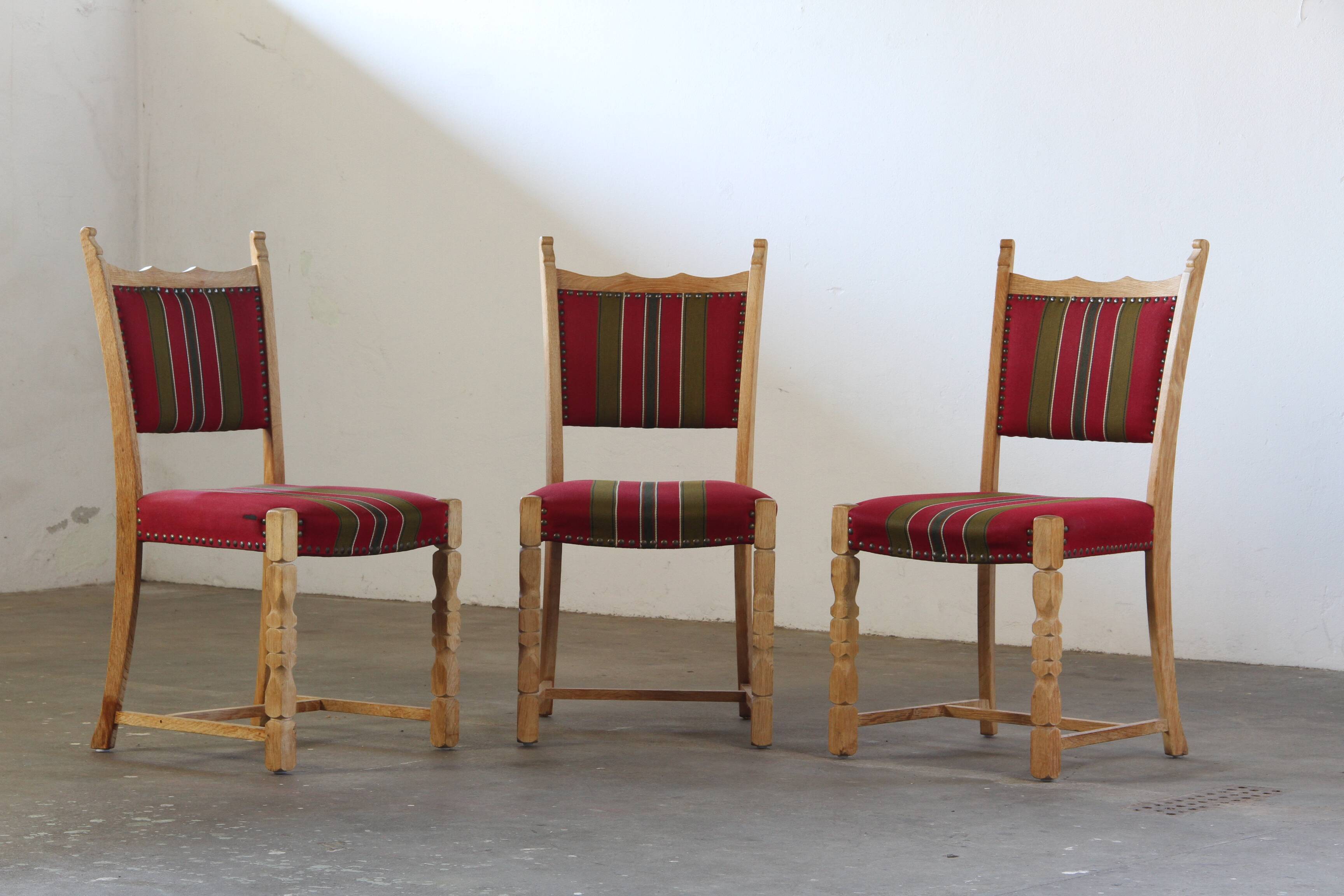 Lot of 6 Vintage Danish Brutalist Oak Dining Chairs, Henning Kjærnulf Style, 1960s