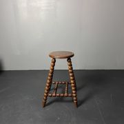 Midcentury brutalist wood turned stool in the style of Charles Dudouyt, 50s