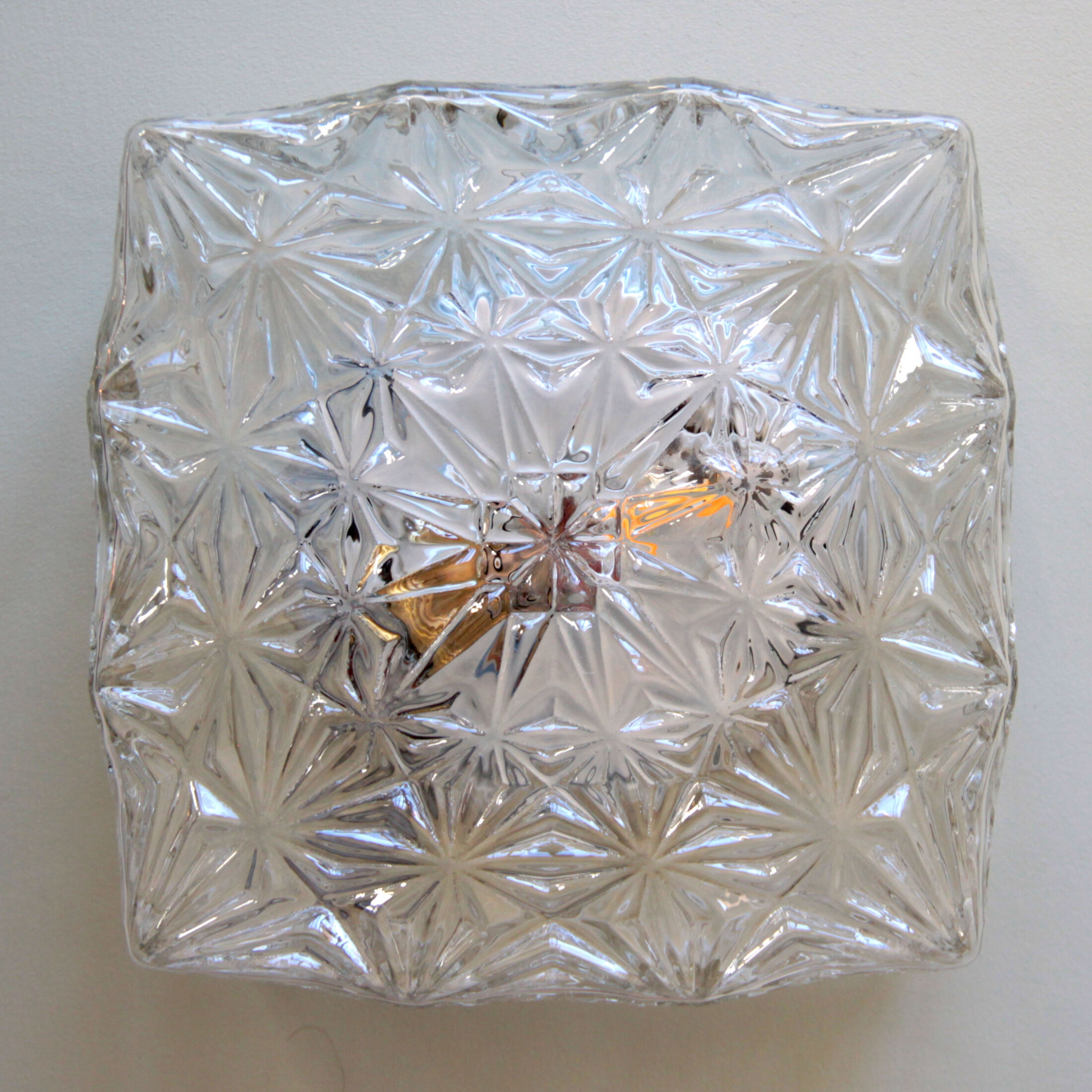 Plafonnier en verre carré minimaliste 1970 1980, années 70-80 ancien