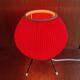 Tripod lamp, pleated red rhodoid, 1950s, 60s design