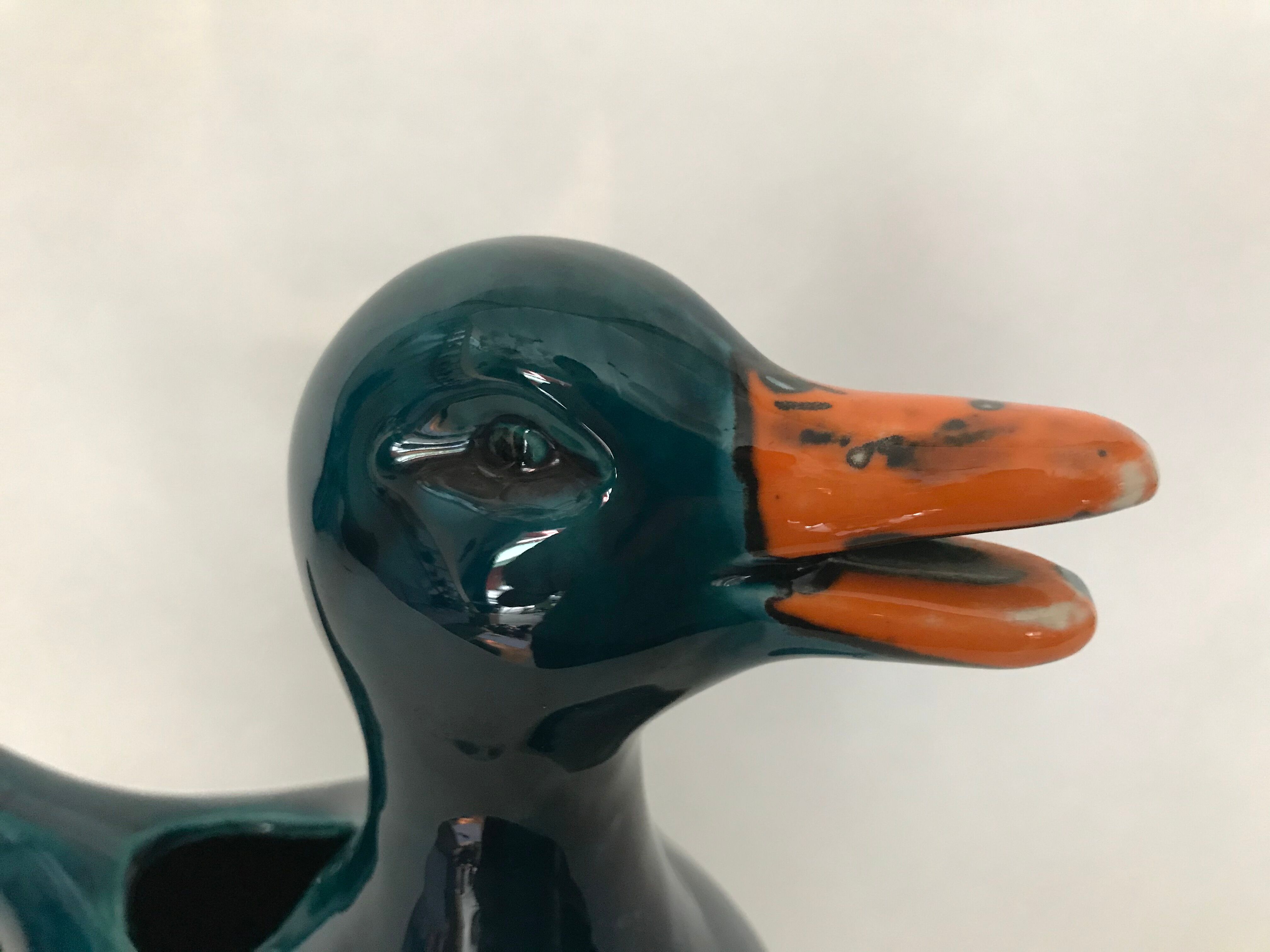 Blue duck pitcher in earthenware, Poet Laval circa 1960