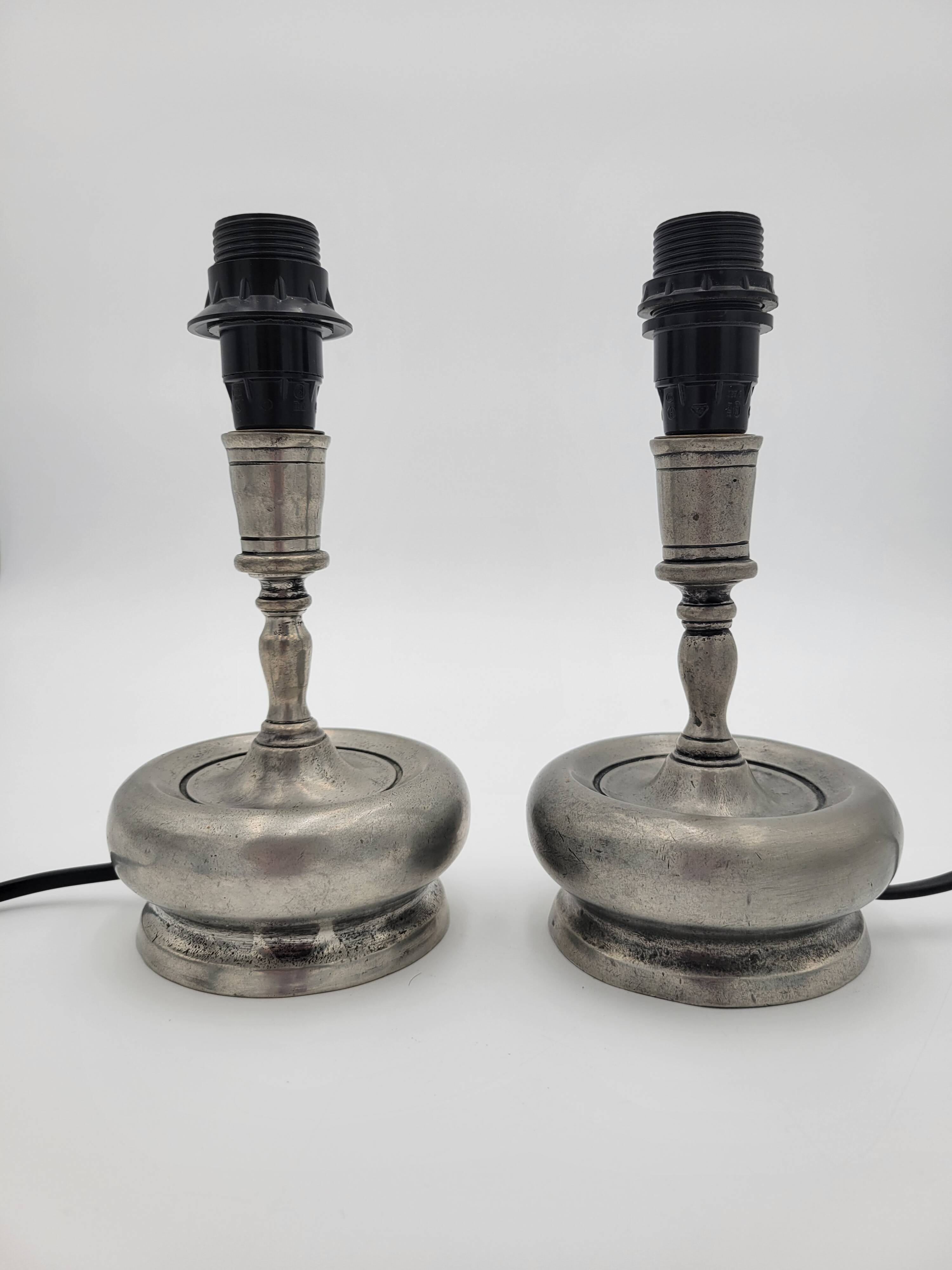 Pair of pewter lamp bases
