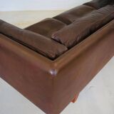 Vintage danish mid-century 3 person brown leather sofa by illum wikkelsø model v11