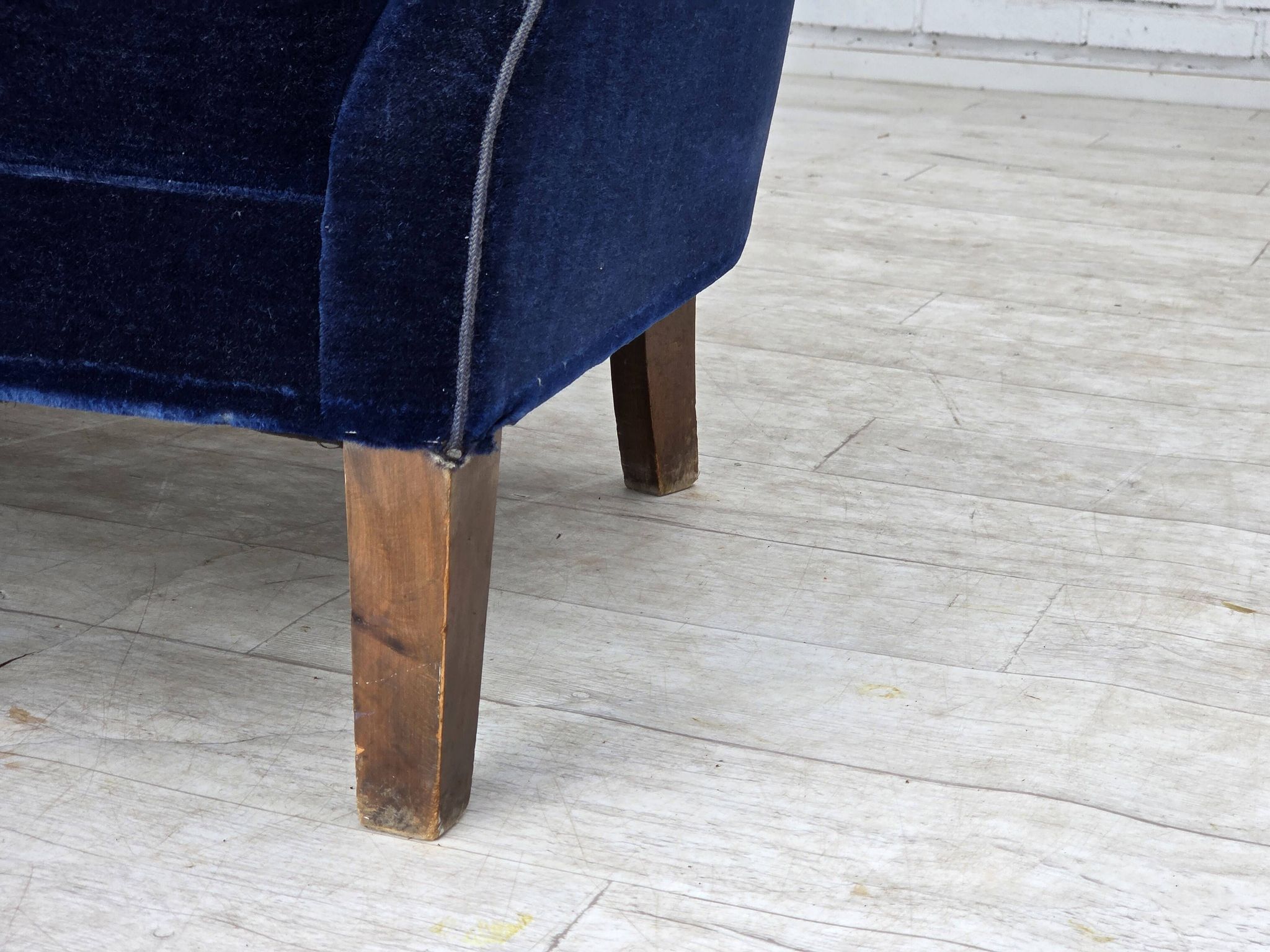 1960s, Danish 2-seater sofa. dark blue furniture velour.