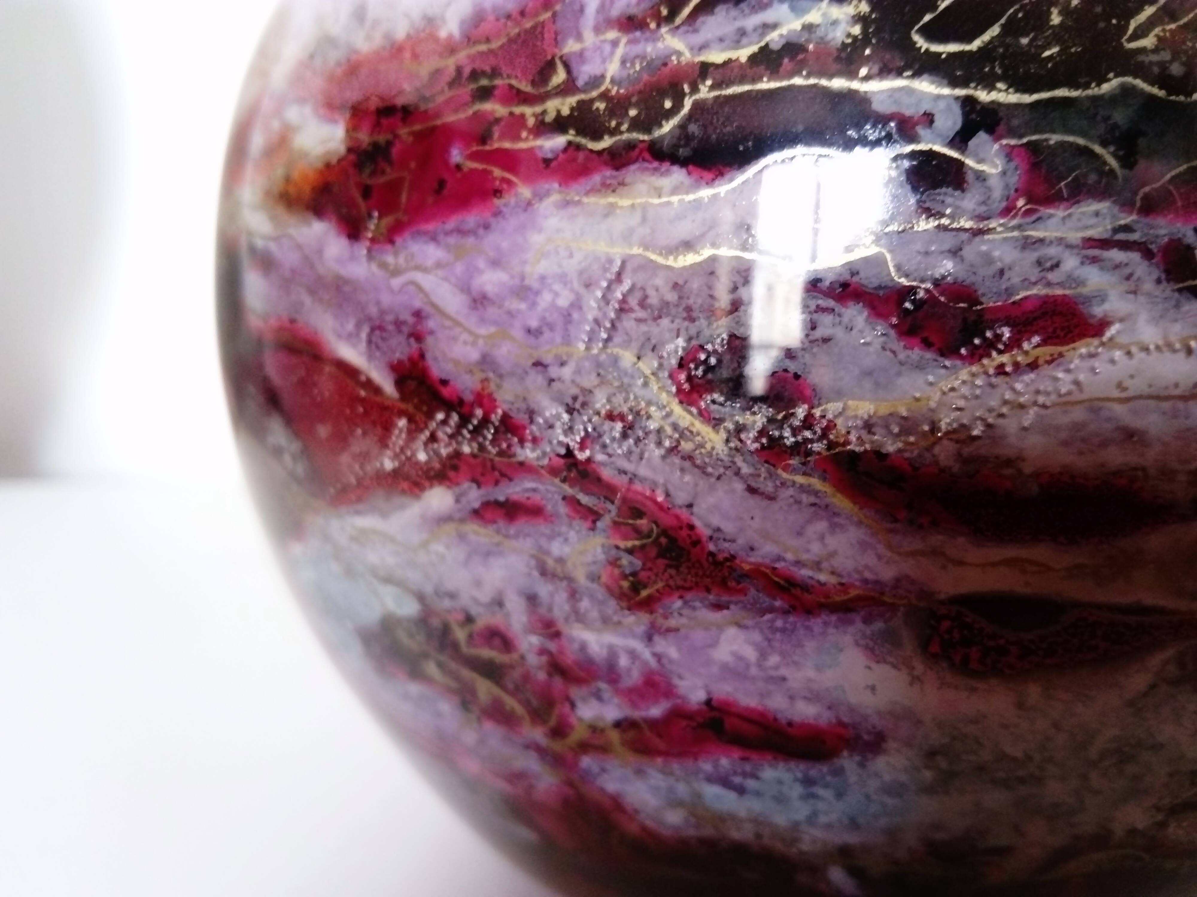 Lacquered glass ball vase by Jean Noel Bouillet