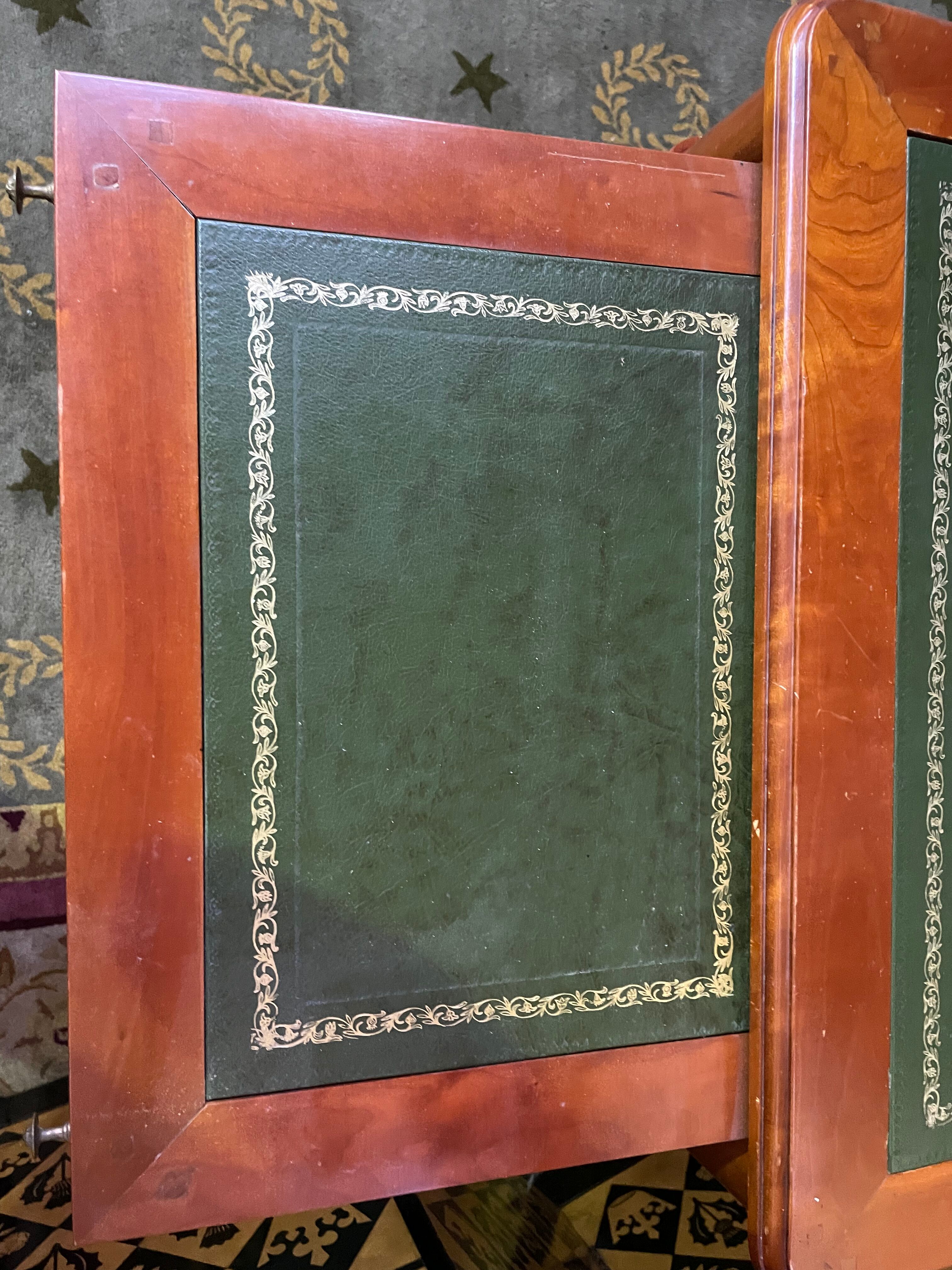 Louis Philippe style flat desk green leather