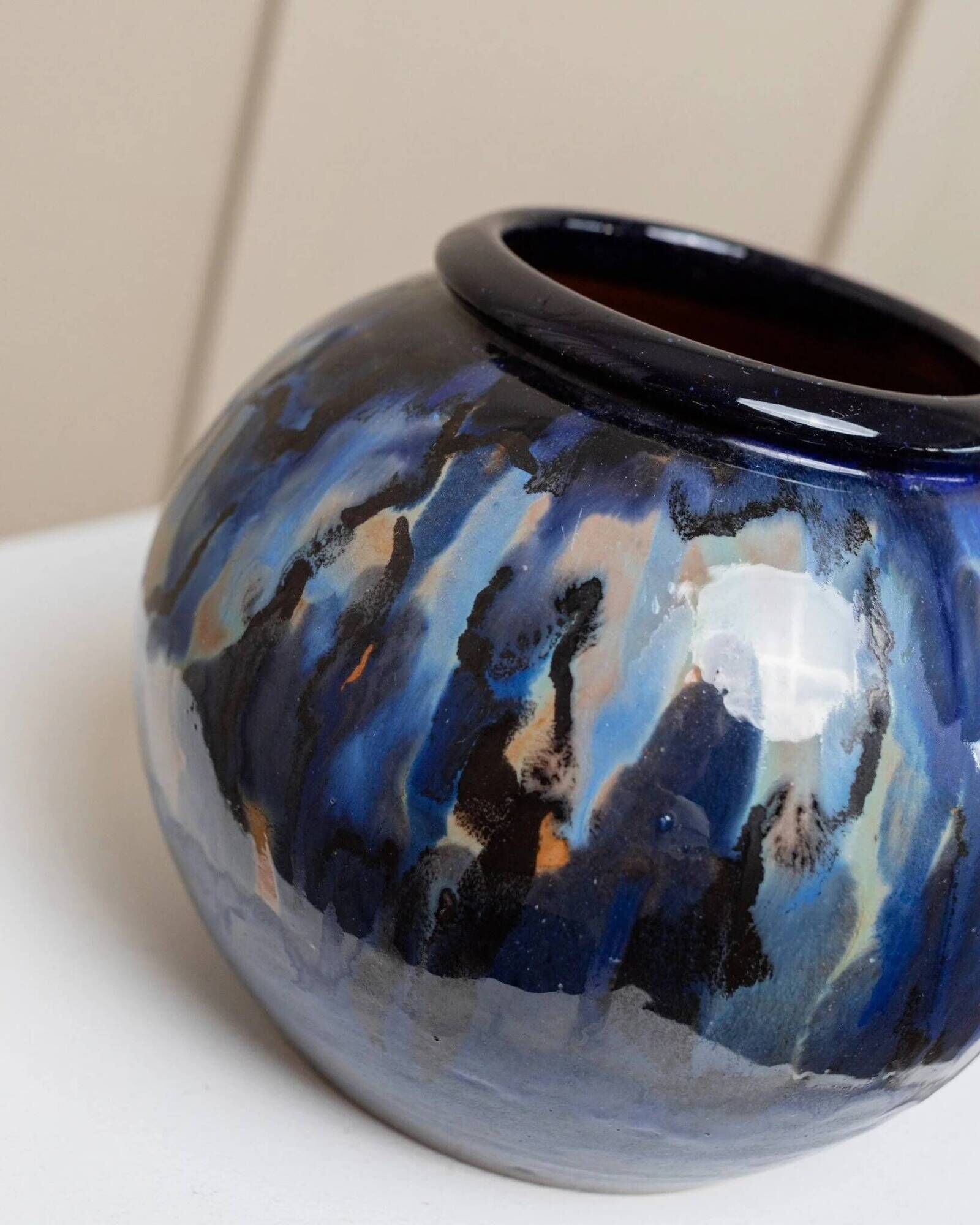Danish vintage ceramic vase - by Hildegon Als - blue-brown glaze - Mid-Century design from the 1960s