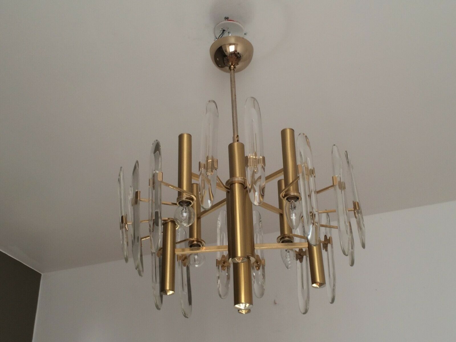 Lustre Sciolari, 1960 en acier doré et cristal