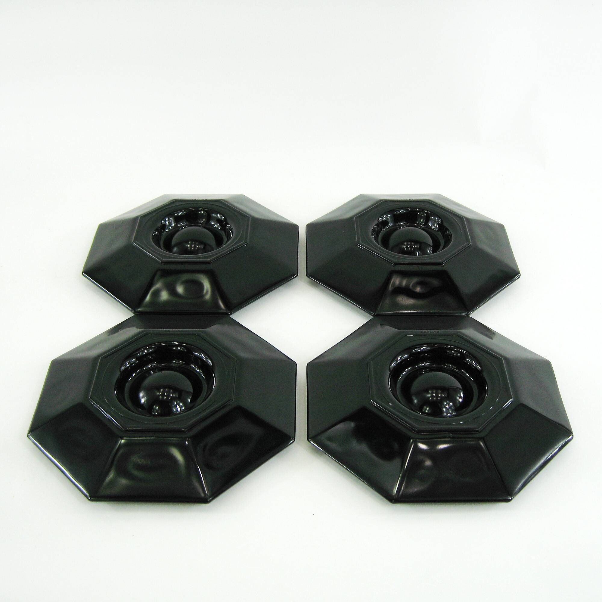 4 egg cups in opal and black tempered glass - Octime Arcoroc Luminarc France - vintage 80s