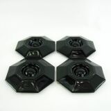 4 egg cups in opal and black tempered glass - Octime Arcoroc Luminarc France - vintage 80s