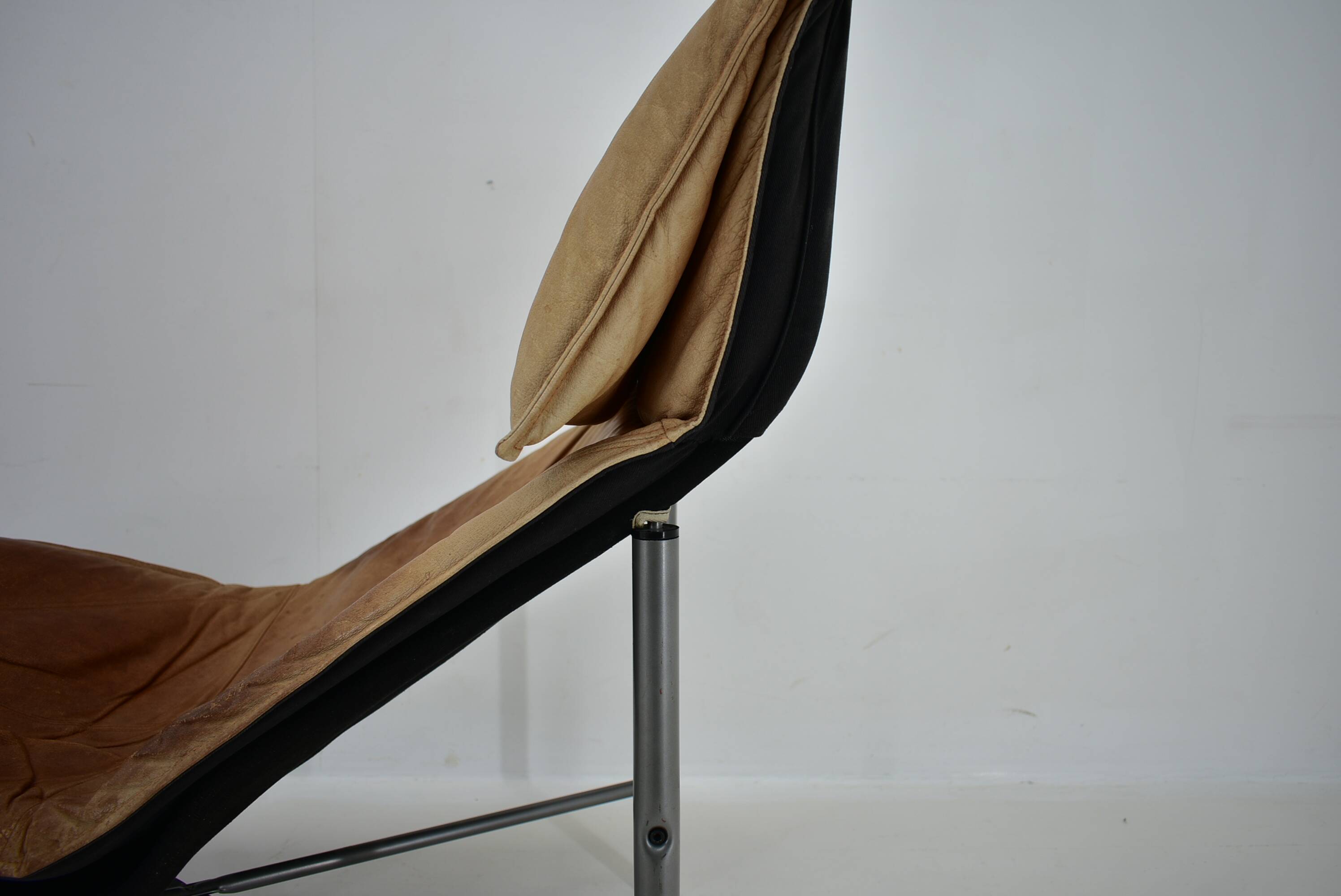 Vintage Cognac Leather Chaise Longue by Tord Bjorklund Sweden, 1970