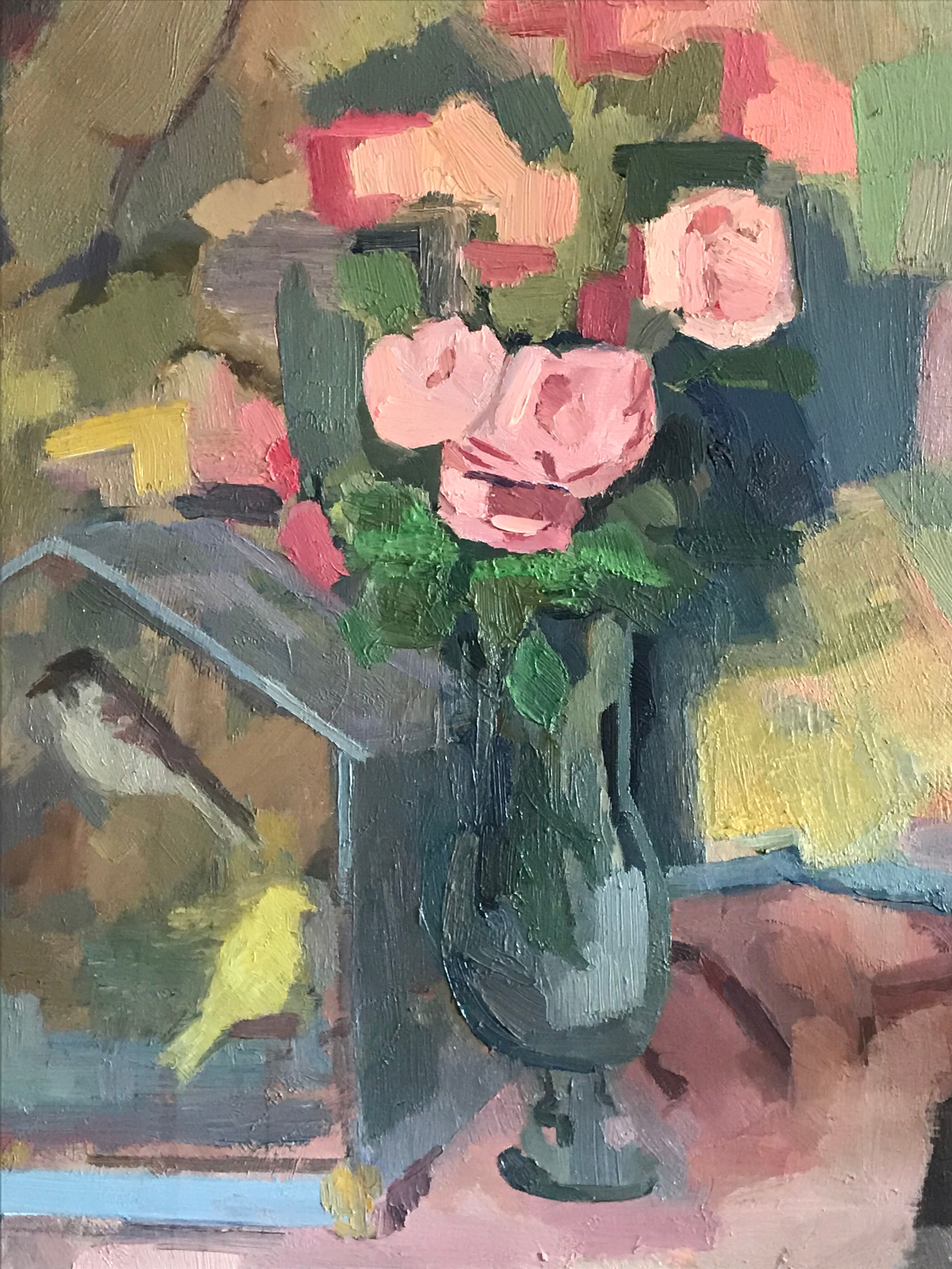Oil painting bouquet & birds Marie Harnist