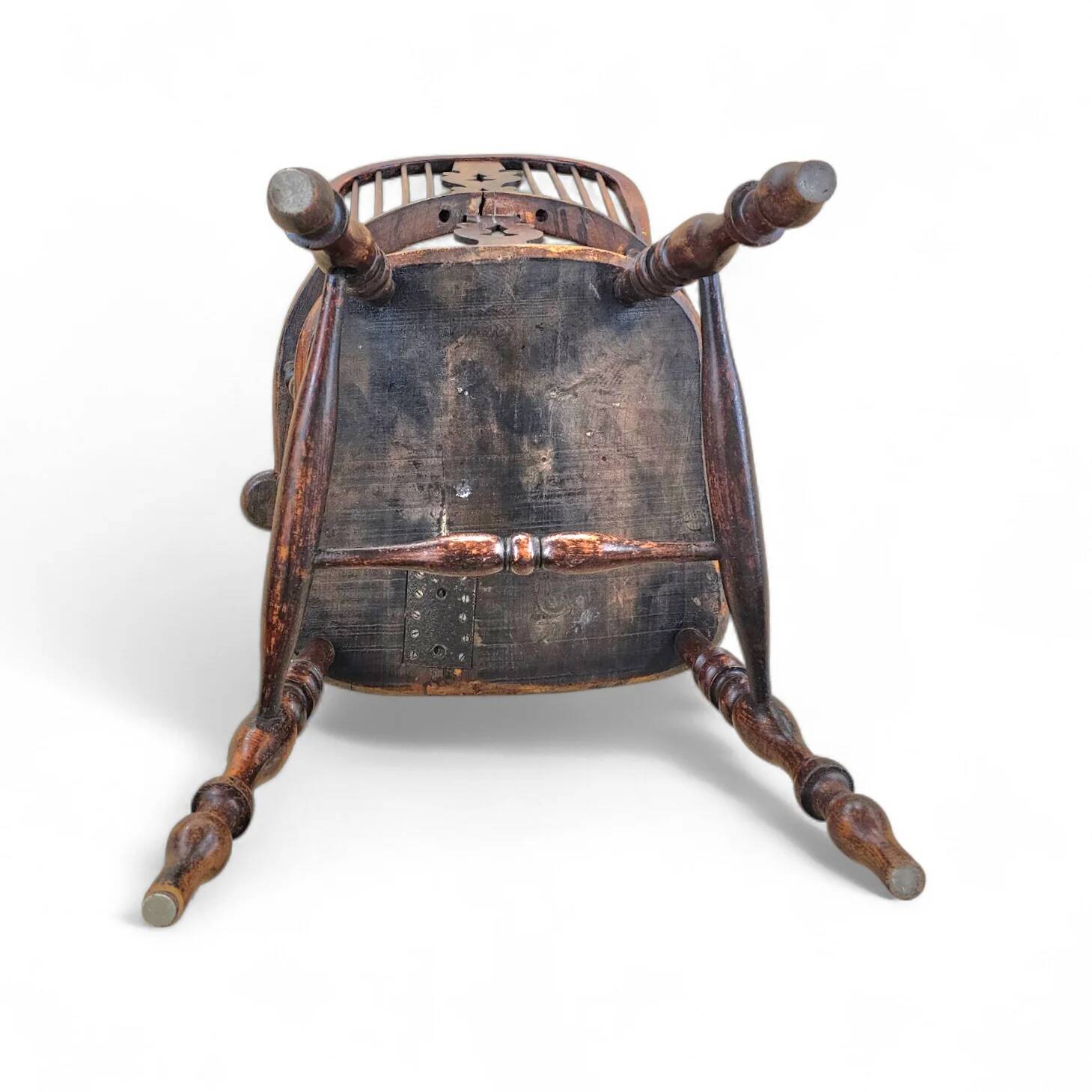 Wide arm arch back antique Windsor chair / Ash Elm rustic farmhouse Yorkshire Windsor chair / 19th century
