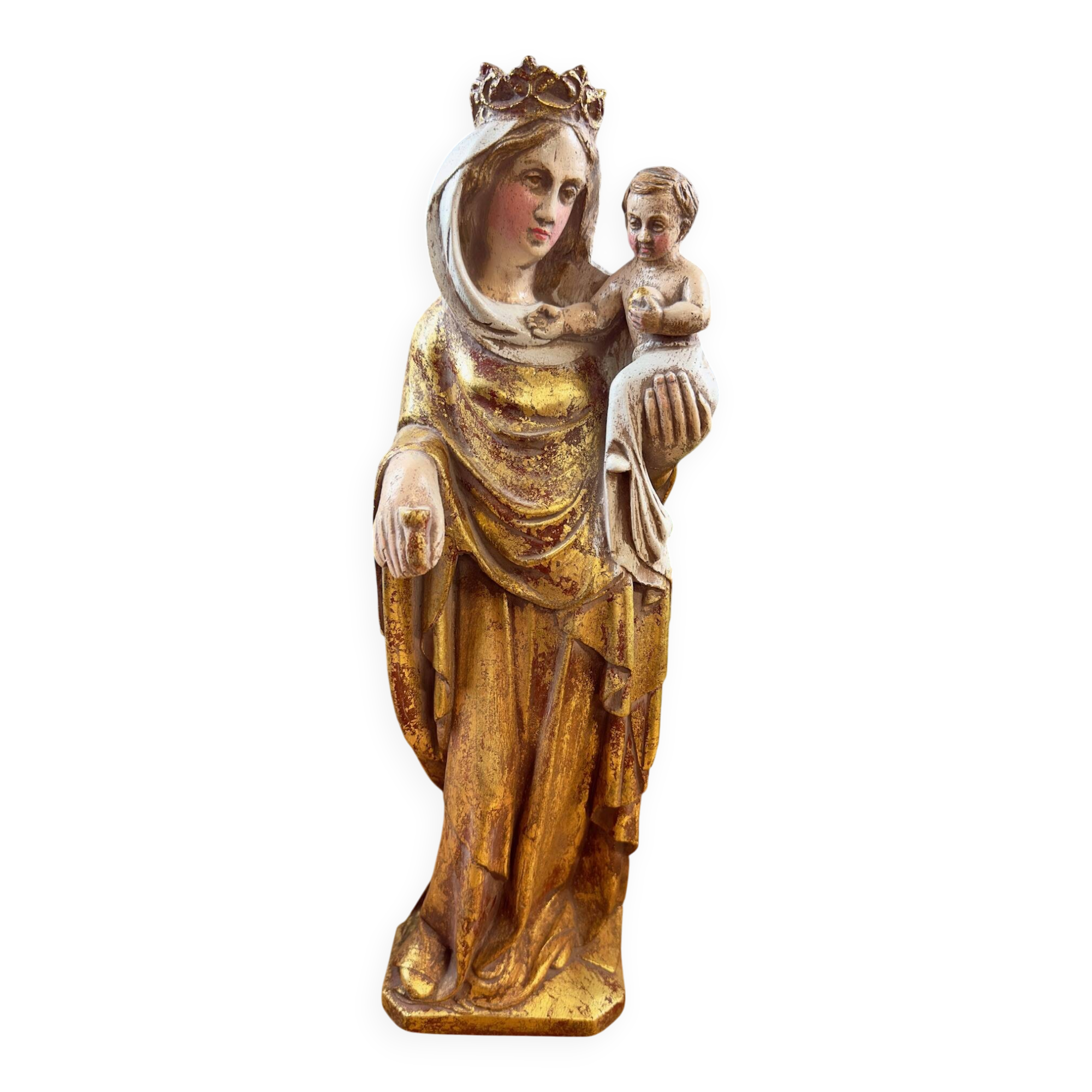 Statue of the Virgin holding the Child Jesus in polychrome terracotta.