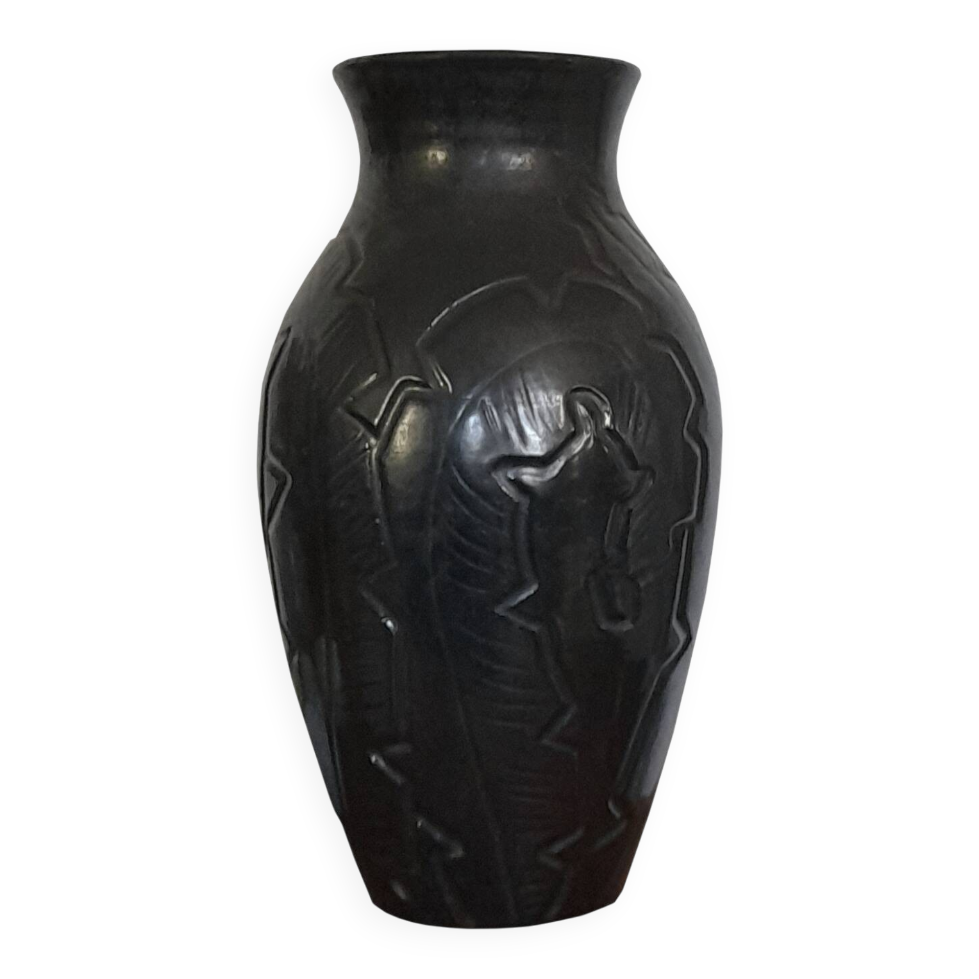 Art Deco vase with foliage, XL size, Accolay, France, 1950s