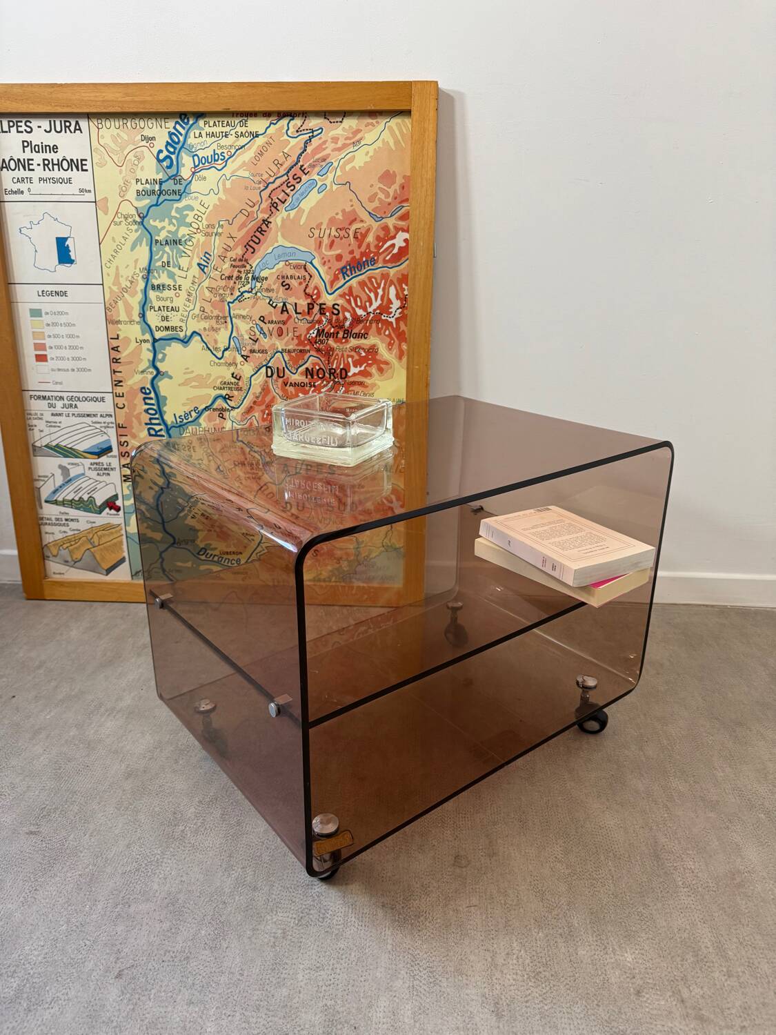 Smoked Plexiglas coffee table by Michel Dumas