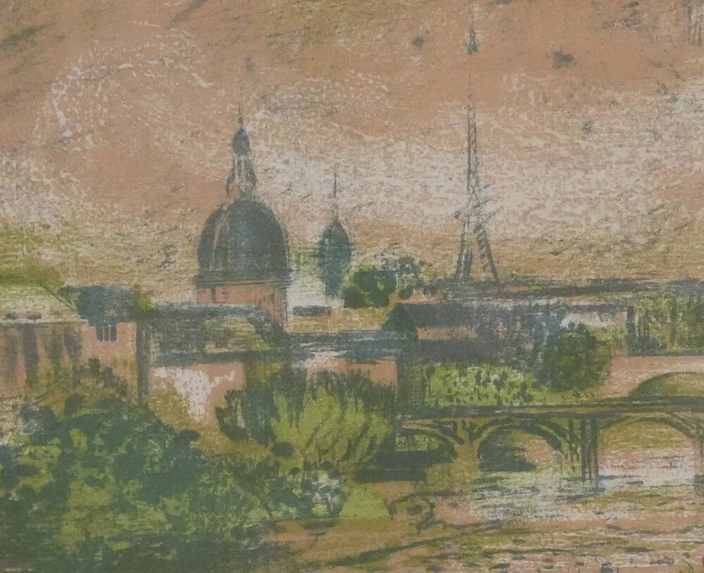 Paul Collomb : Pont de Paris, lithographie originale signée