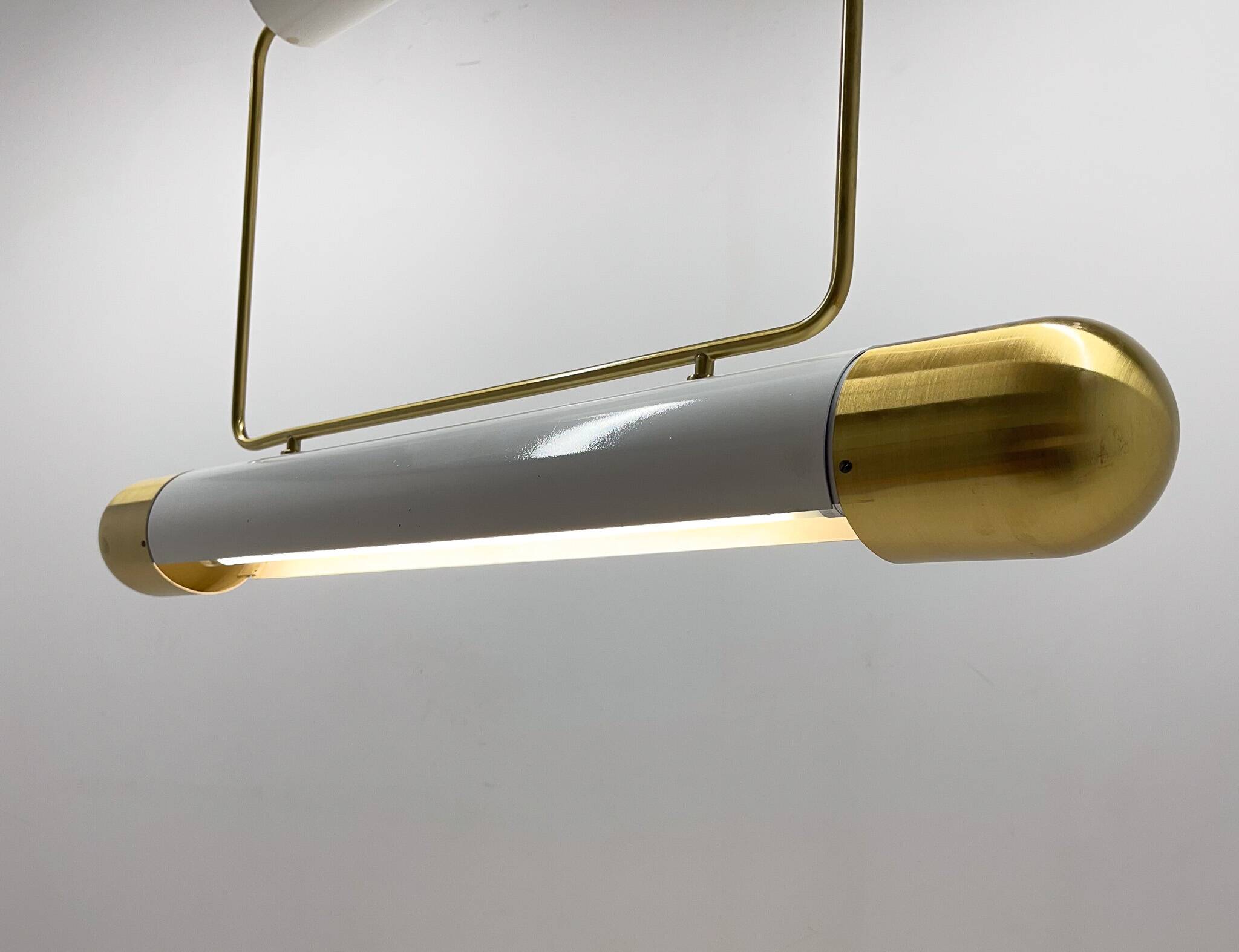 Mid-century Brass Long Pendant Light by Napako