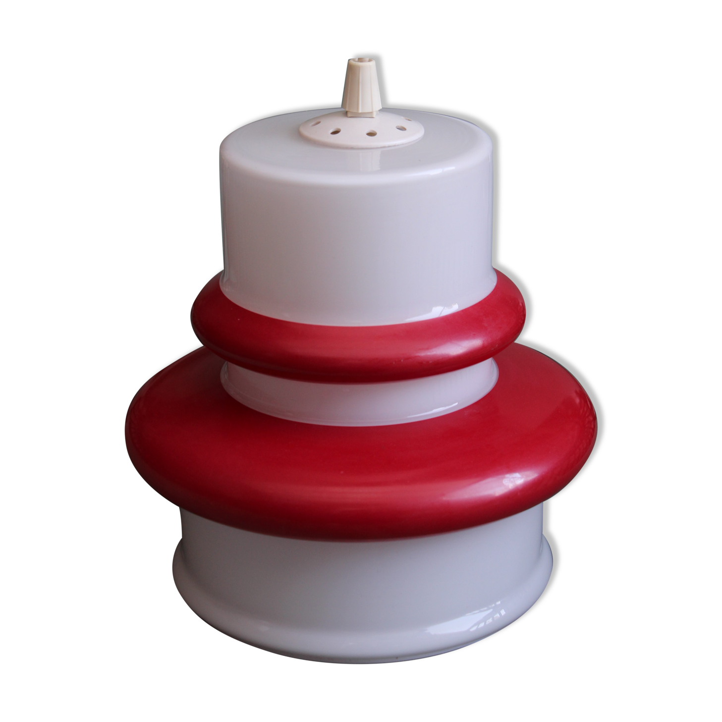 Vintage hanging lamp in red and white opaline