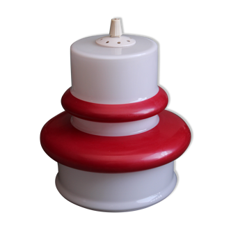 Vintage hanging lamp in red and white opaline