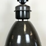 Dark grey enamel industrial factory lamp from elektrosvit, 1960s
