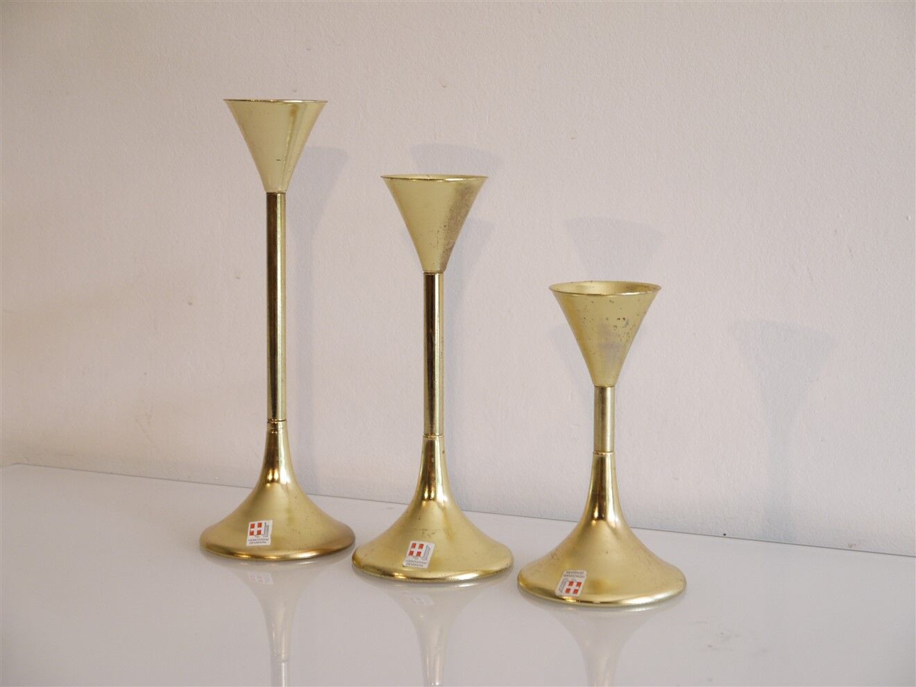 Set of 3 Scandinavian brass candle holders 1970