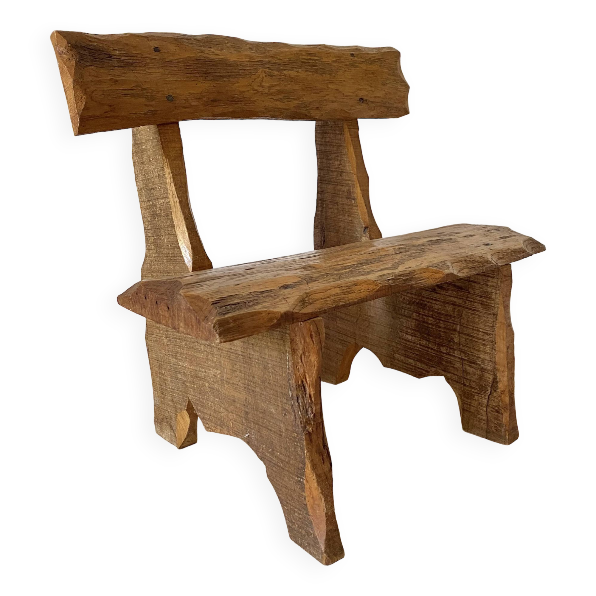 Brutalist low chair in solid wood